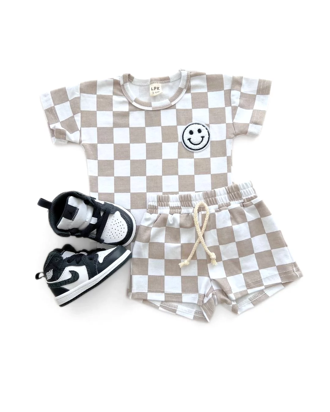 Checkered Shorts Set in Latte Color