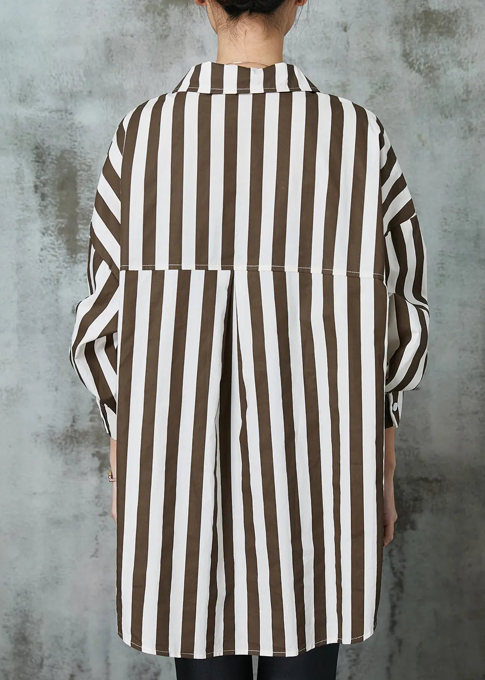 Khaki Oversized Striped Cotton Shirt Tops - Spring JK1001