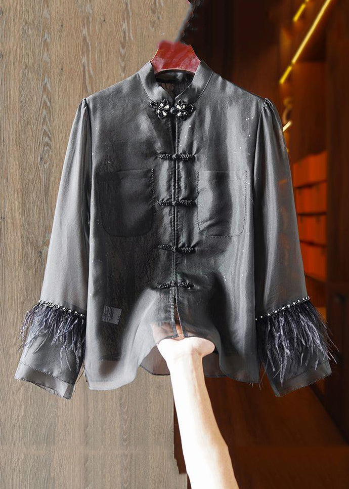 Chinese White Lace Patchwork Shirt Long Sleeve - QA1055