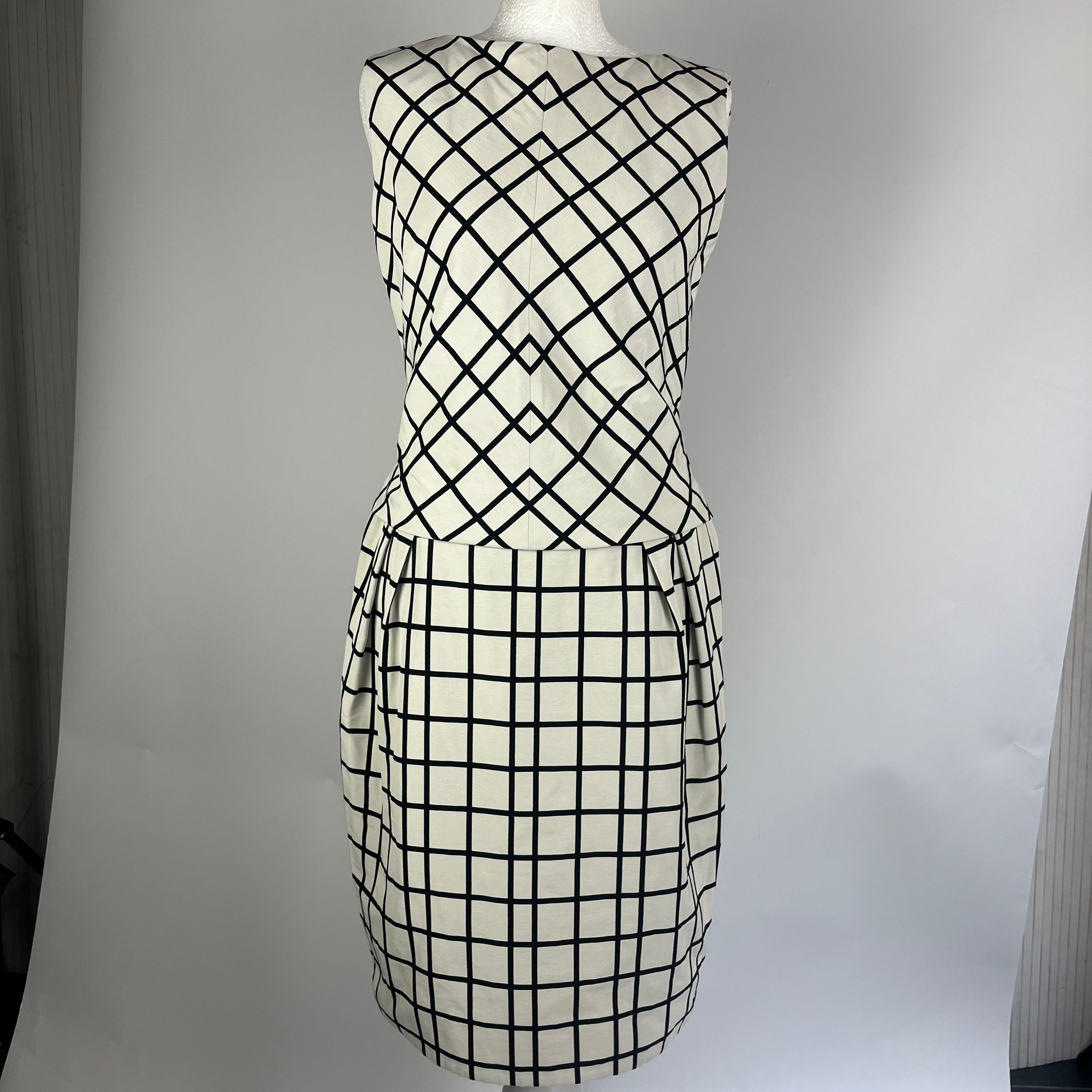 Christian Dior Ivory Black Grid Midi Dress M