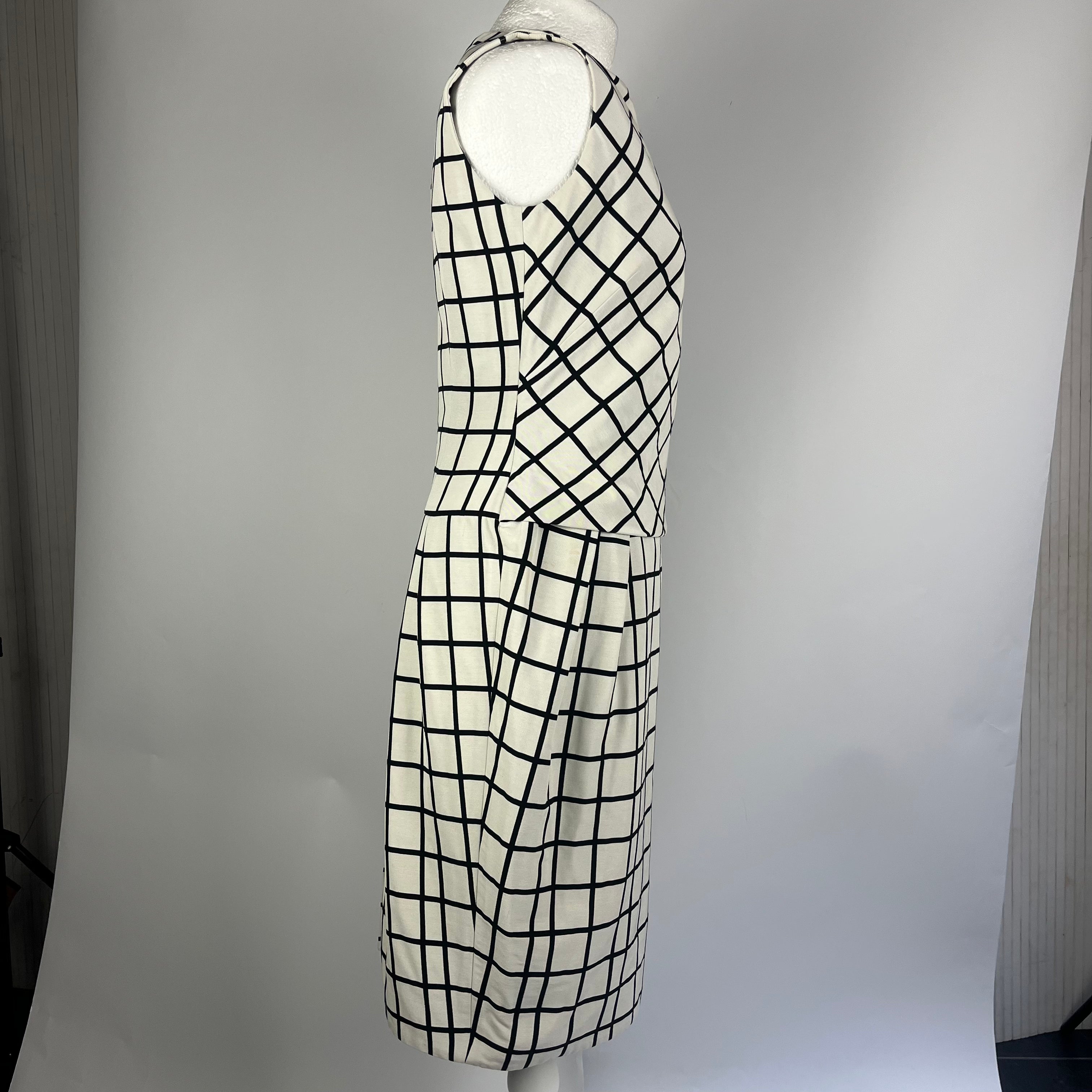 Christian Dior Ivory Black Grid Midi Dress M