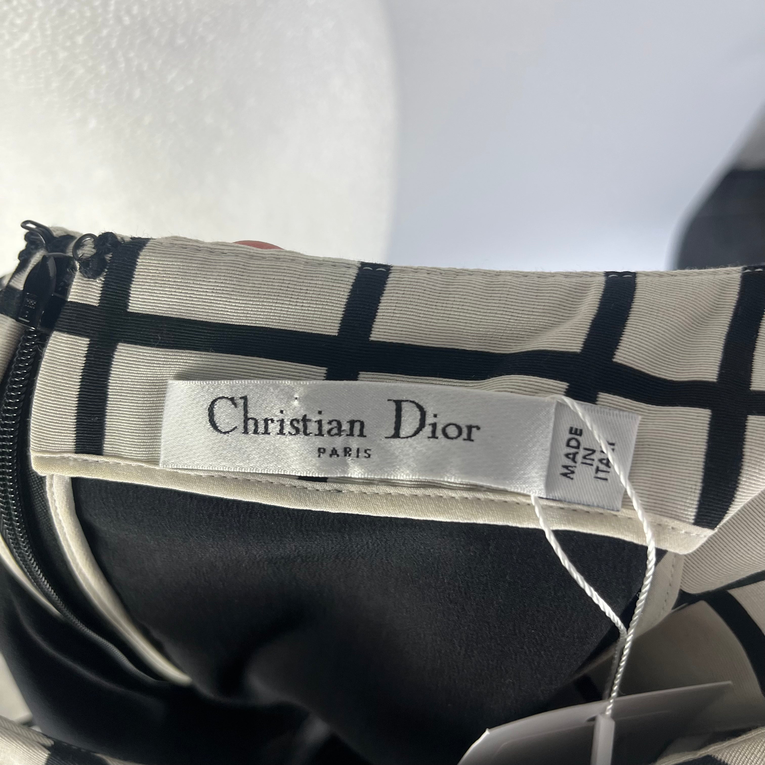 Christian Dior Ivory Black Grid Midi Dress M