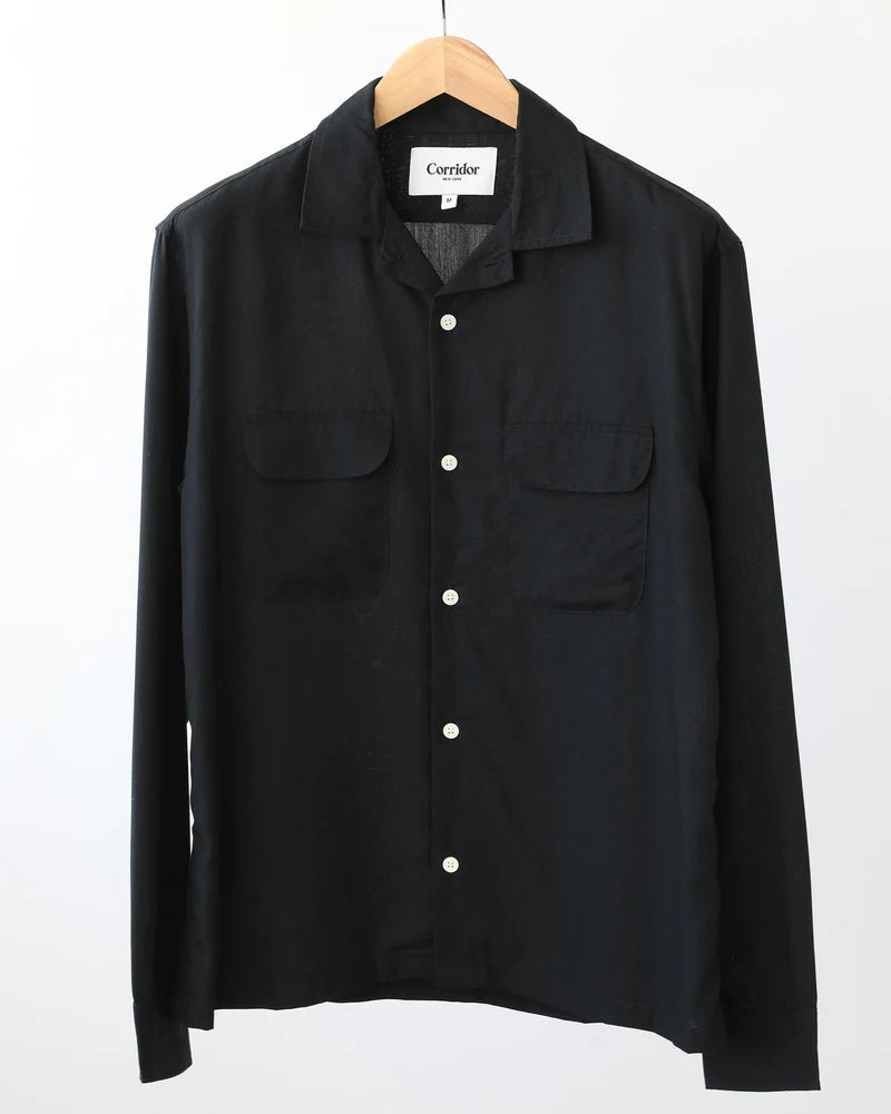 Corridor Black Lyocell Camp Collar Long Sleeve Shirt