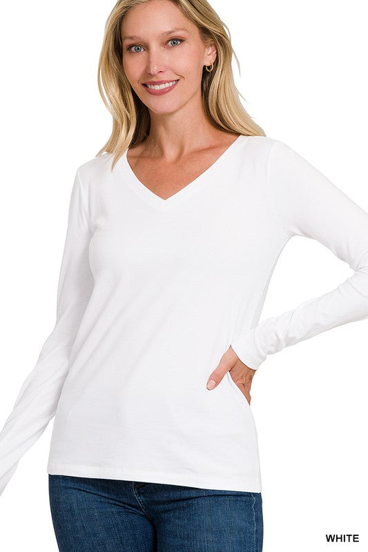 Cotton V Neck Long Sleeve Shirt: Cotton V Neck Long Sleeve Shirt