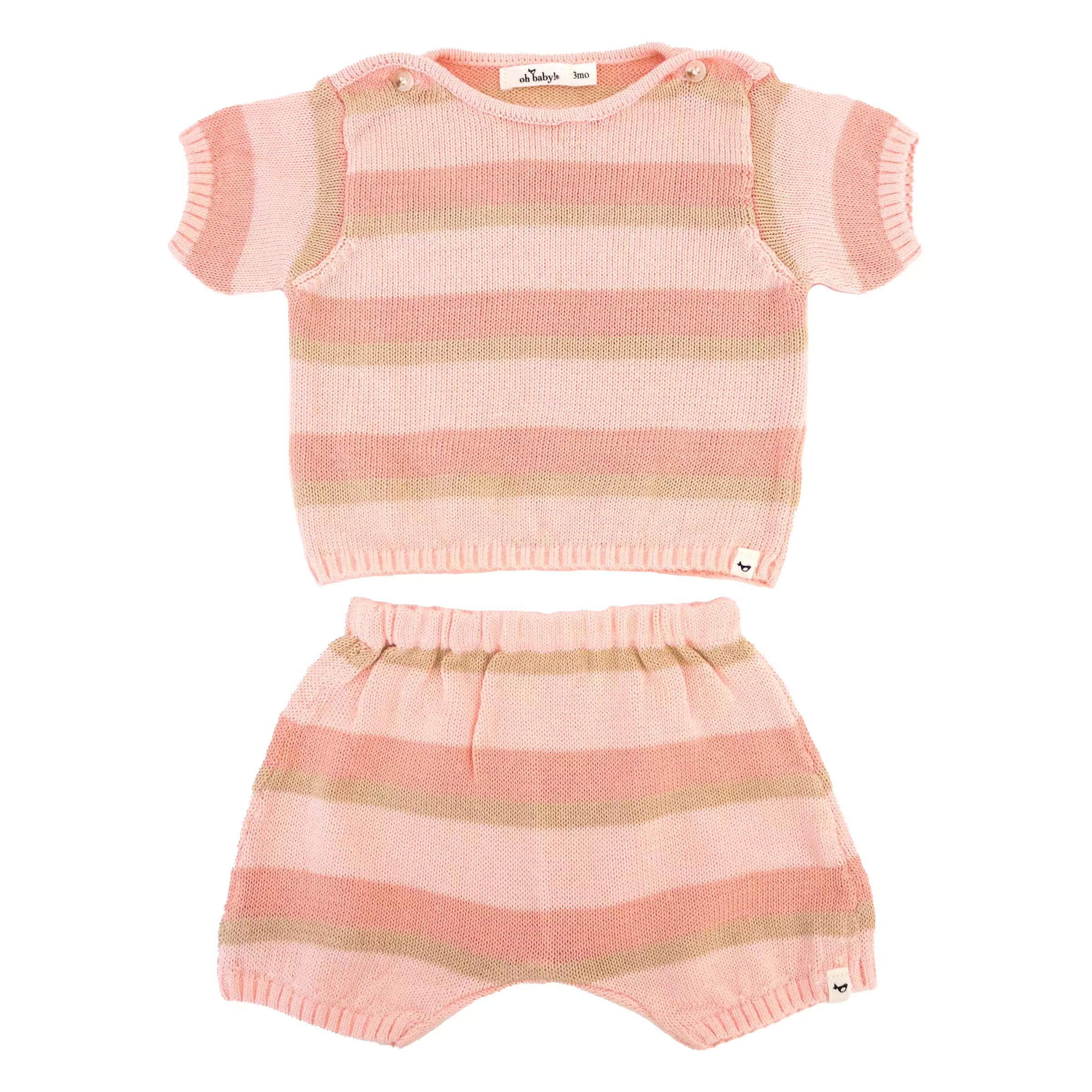 Country Club Knitted Short Set - Apricot Stripe