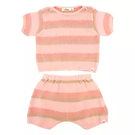 Country Club Knitted Short Set - Apricot Stripe