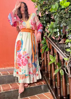 Cream Peacock Paradise Maxi Dress