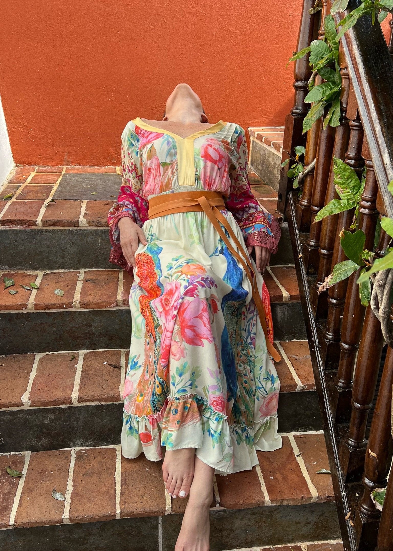 Cream Peacock Paradise Maxi Dress