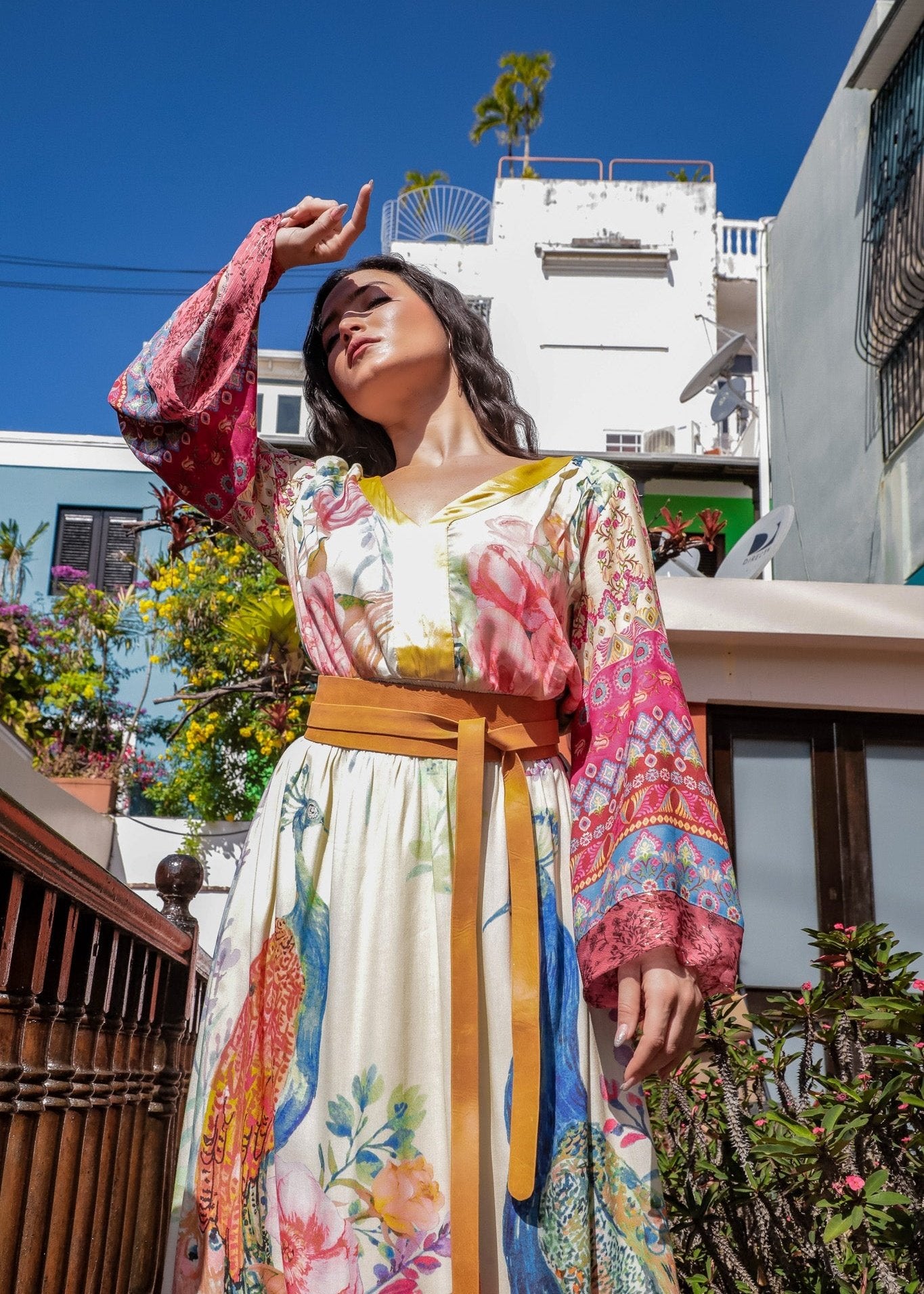 Cream Peacock Paradise Maxi Dress