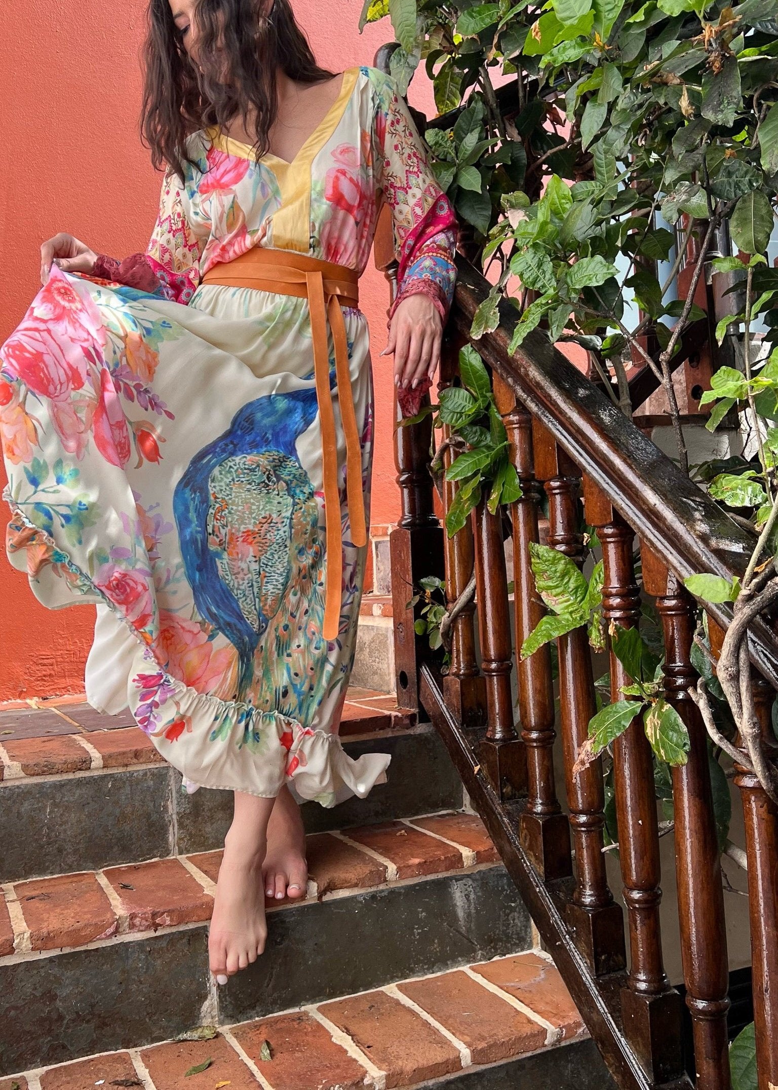 Cream Peacock Paradise Maxi Dress