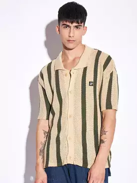 crochet knitted shirt with camel stripes