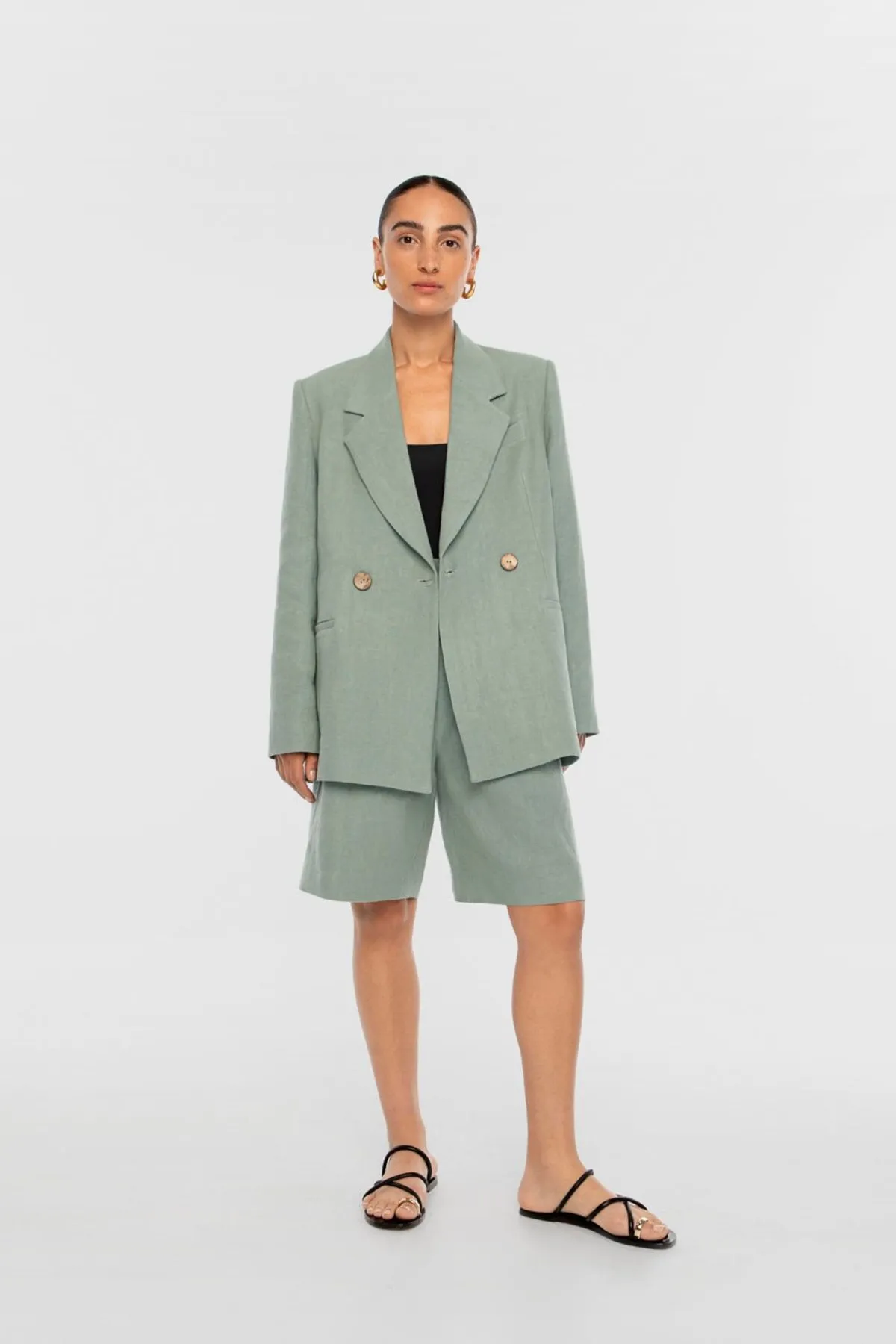 dalthelabel Linen Double-Breasted Blazer