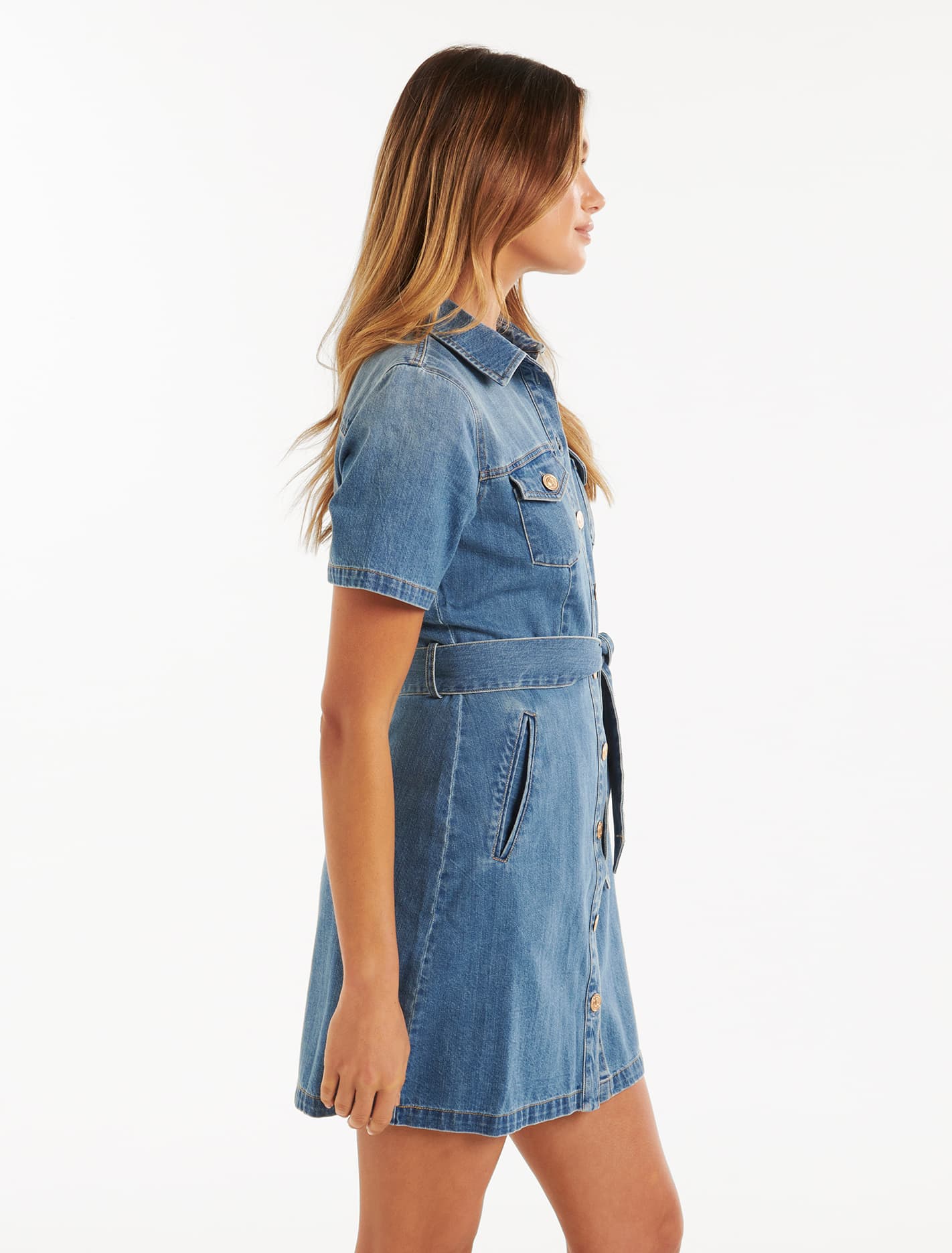 Denim Short Sleeve Shirt Dress by Andrea