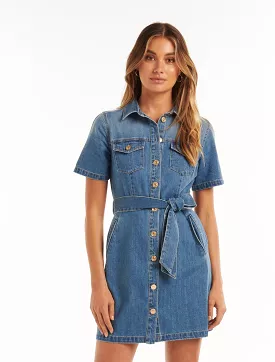 Denim Short Sleeve Shirt Dress by Andrea