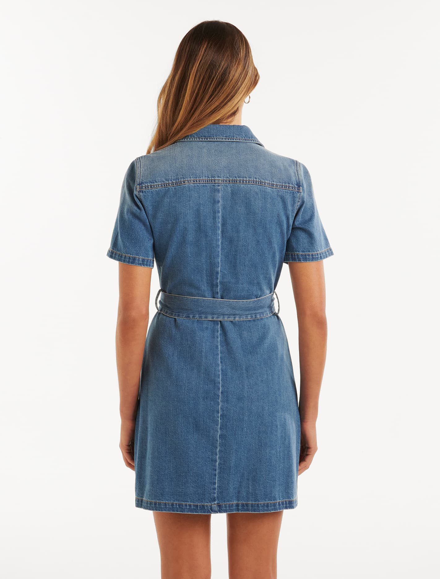 Denim Short Sleeve Shirt Dress by Andrea