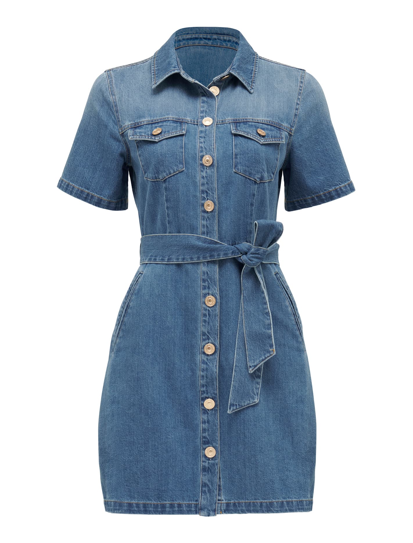 Denim Short Sleeve Shirt Dress by Andrea