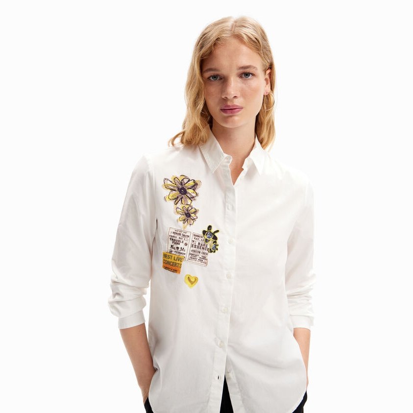 Desigual Newspaper Patch Button Down Shirt