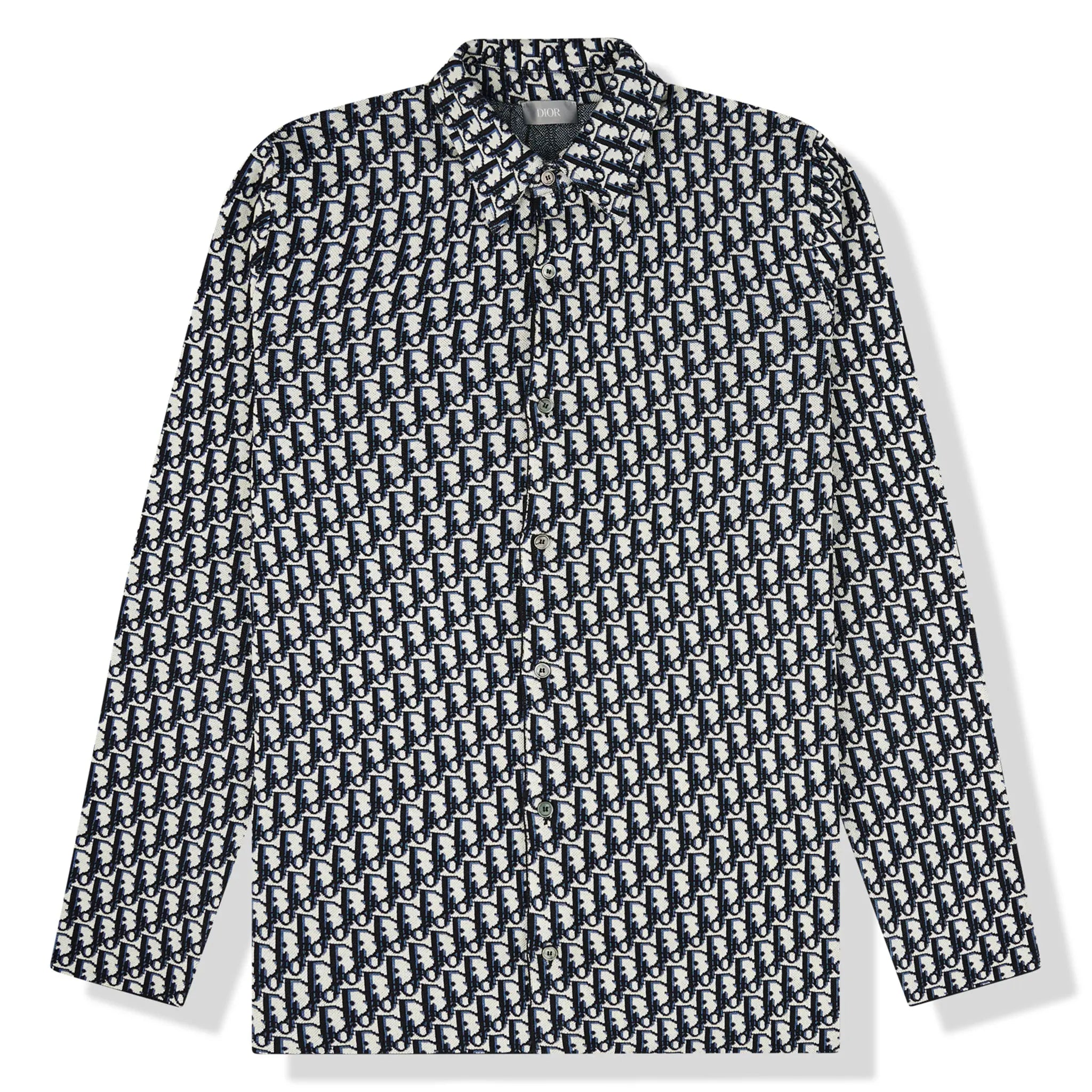 Beige Navy Blue Cotton Knit Overshirt by Dior Oblique