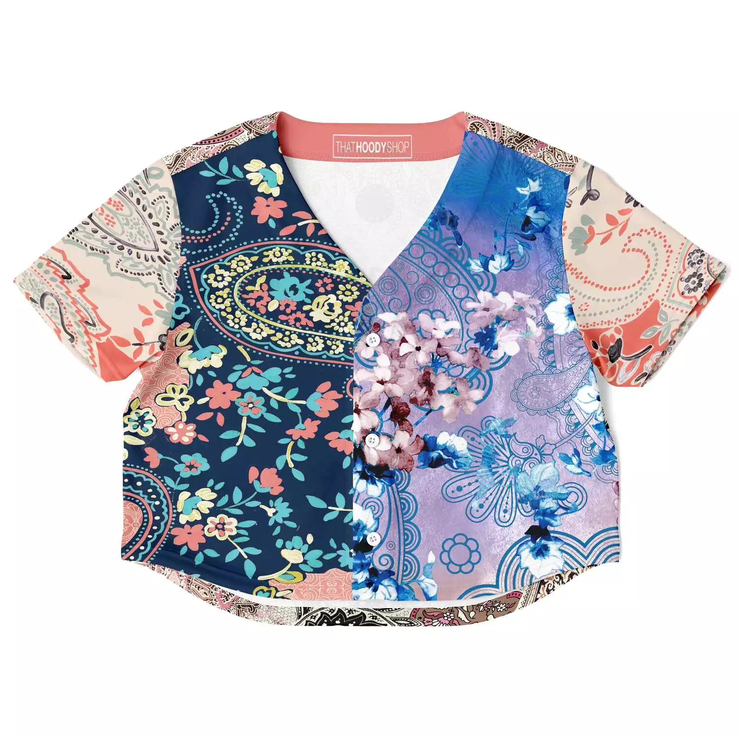 Dolores Park Paisley Cropped Button Front Jersey - Result: Dolores Park Paisley Crop Top Button Jersey