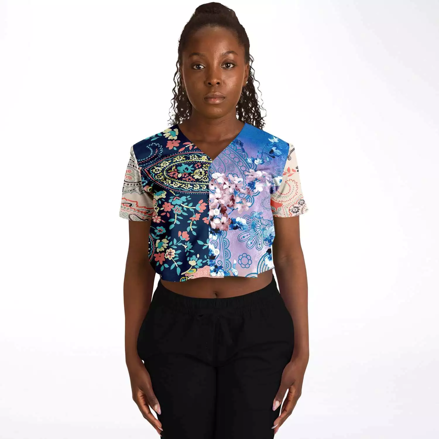 Dolores Park Paisley Cropped Button Front Jersey - Result: Dolores Park Paisley Crop Top Button Jersey