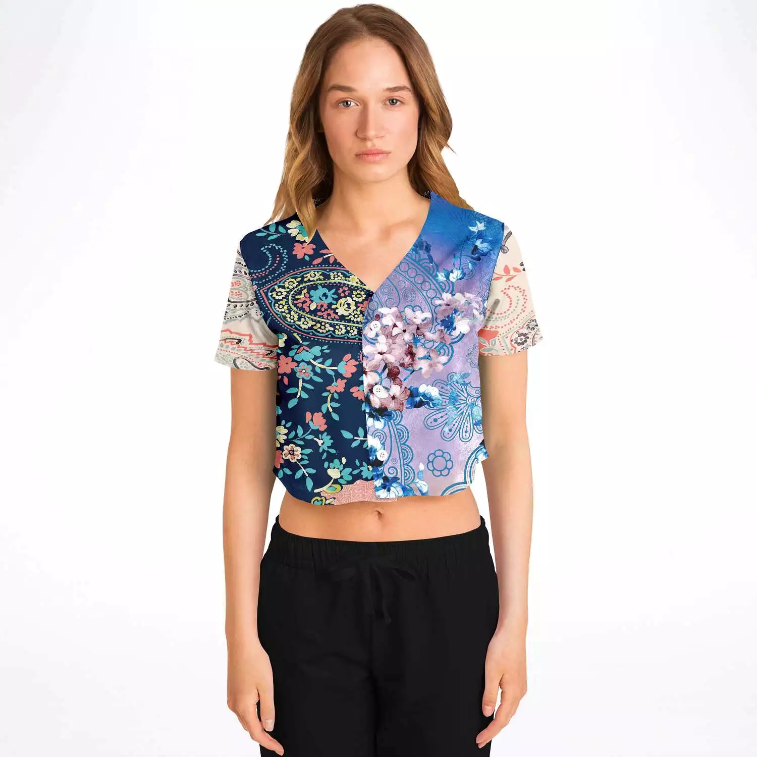 Dolores Park Paisley Cropped Button Front Jersey - Result: Dolores Park Paisley Crop Top Button Jersey