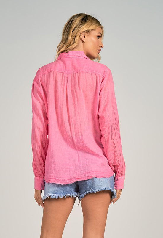 Elan Pink Collared Button Down Shirt