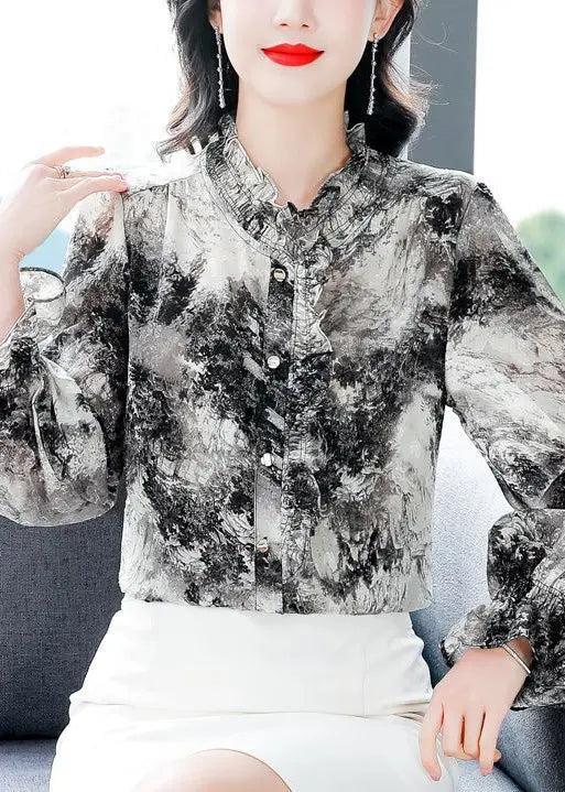 Elegant Ruffled Tie Dye Chiffon Shirt - Spring Fashion HA1049.