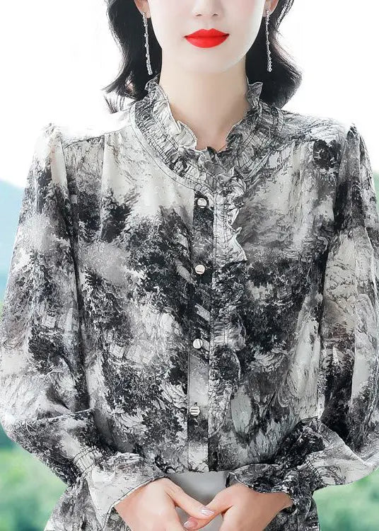 Elegant Ruffled Tie Dye Chiffon Shirt - Spring Fashion HA1049.