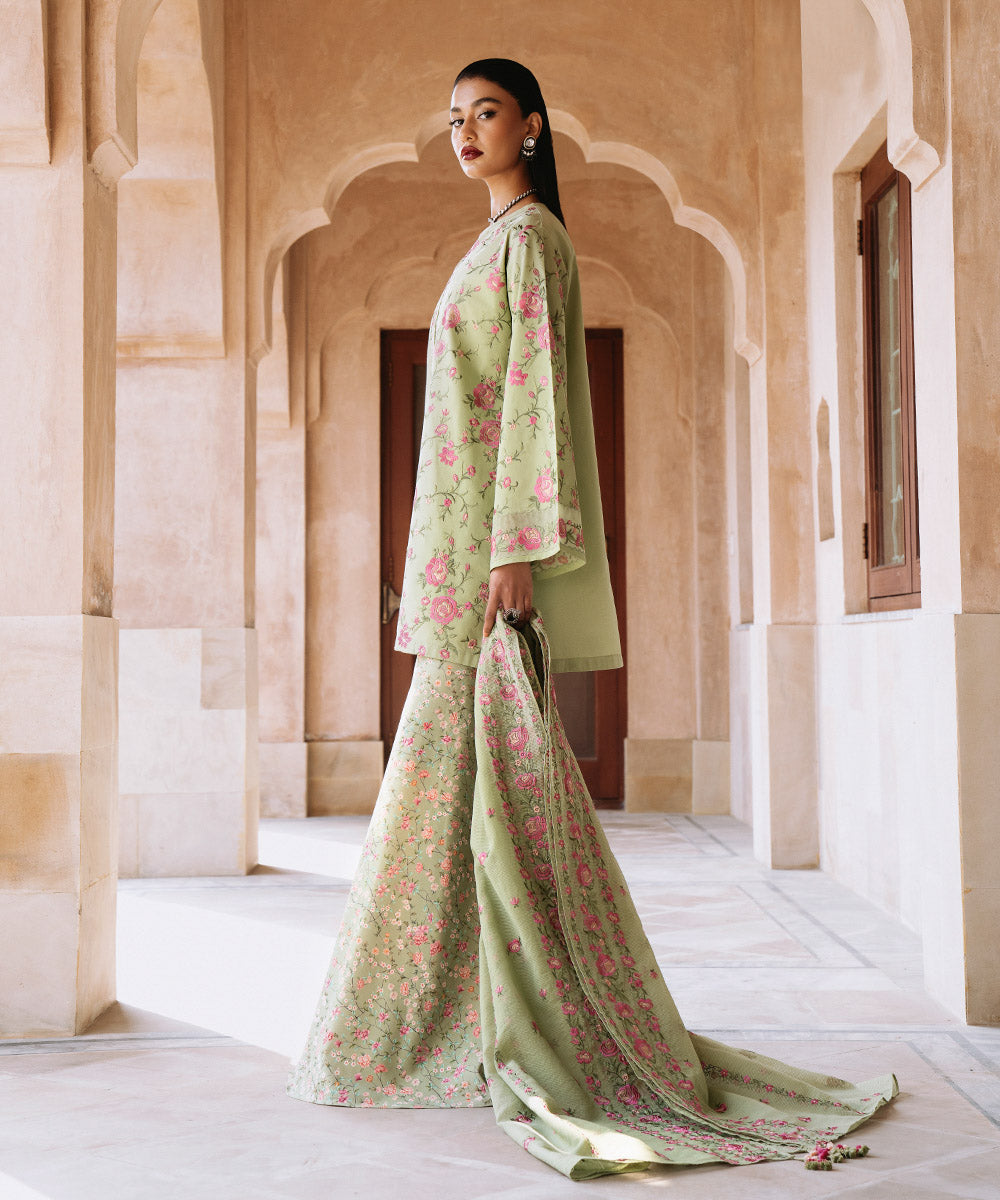 Embroidered Cambric Suit - 3 Piece