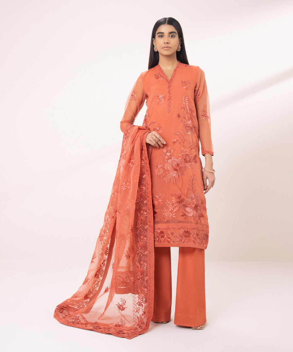 Embroidered Organza Suit (3 Piece)