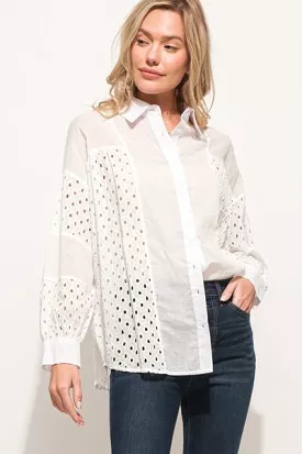 Eyelet Long Sleeve Button Down Shirt