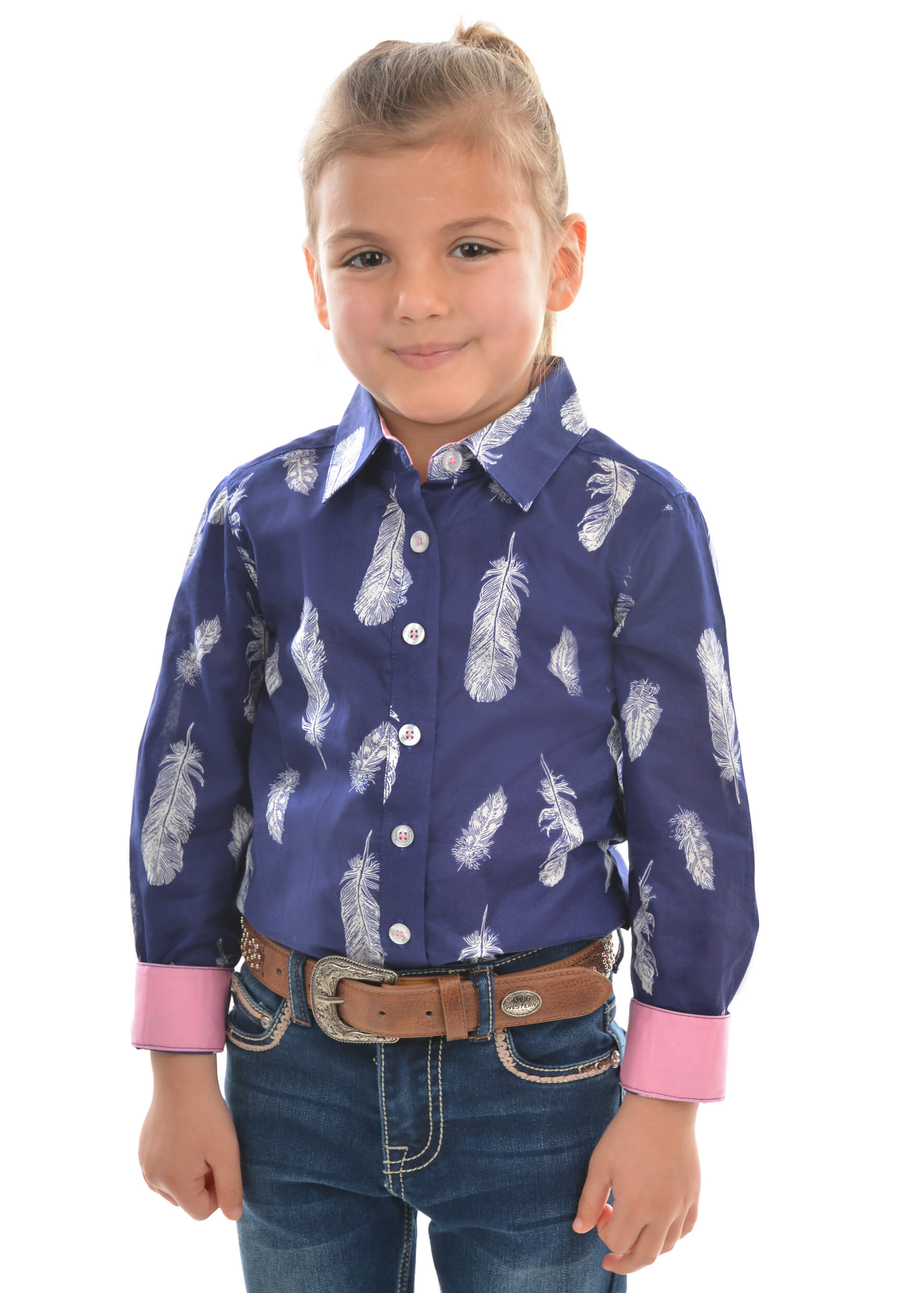 Feather Print Long Sleeve Shirt for Girls by Pure Western