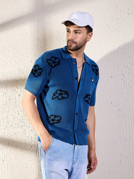 floral navy knitted shirt