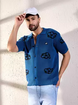 floral navy knitted shirt