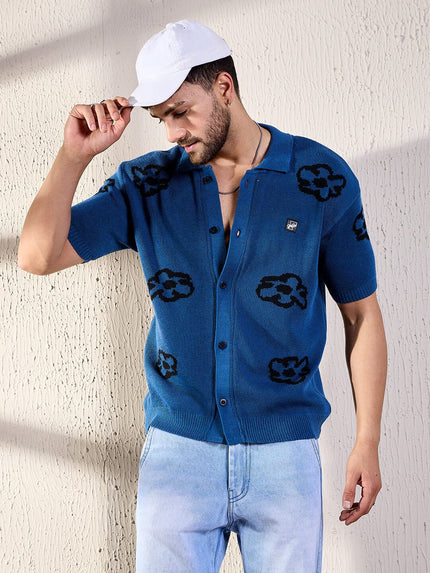 floral navy knitted shirt