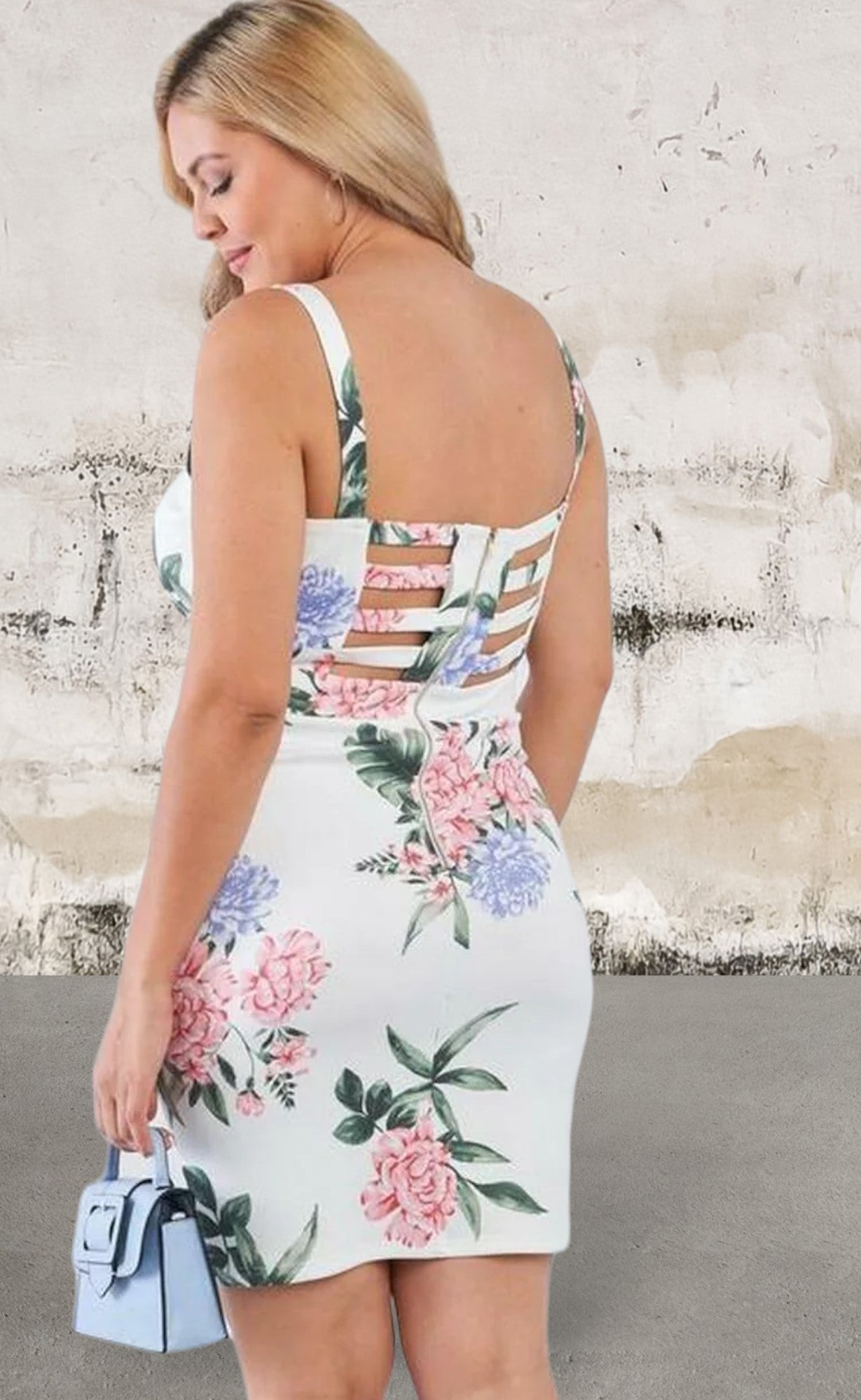 Floral print off white plus size dress