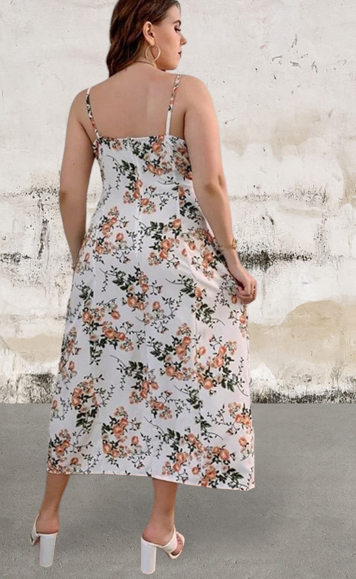 Floral print plus size side split cami dress