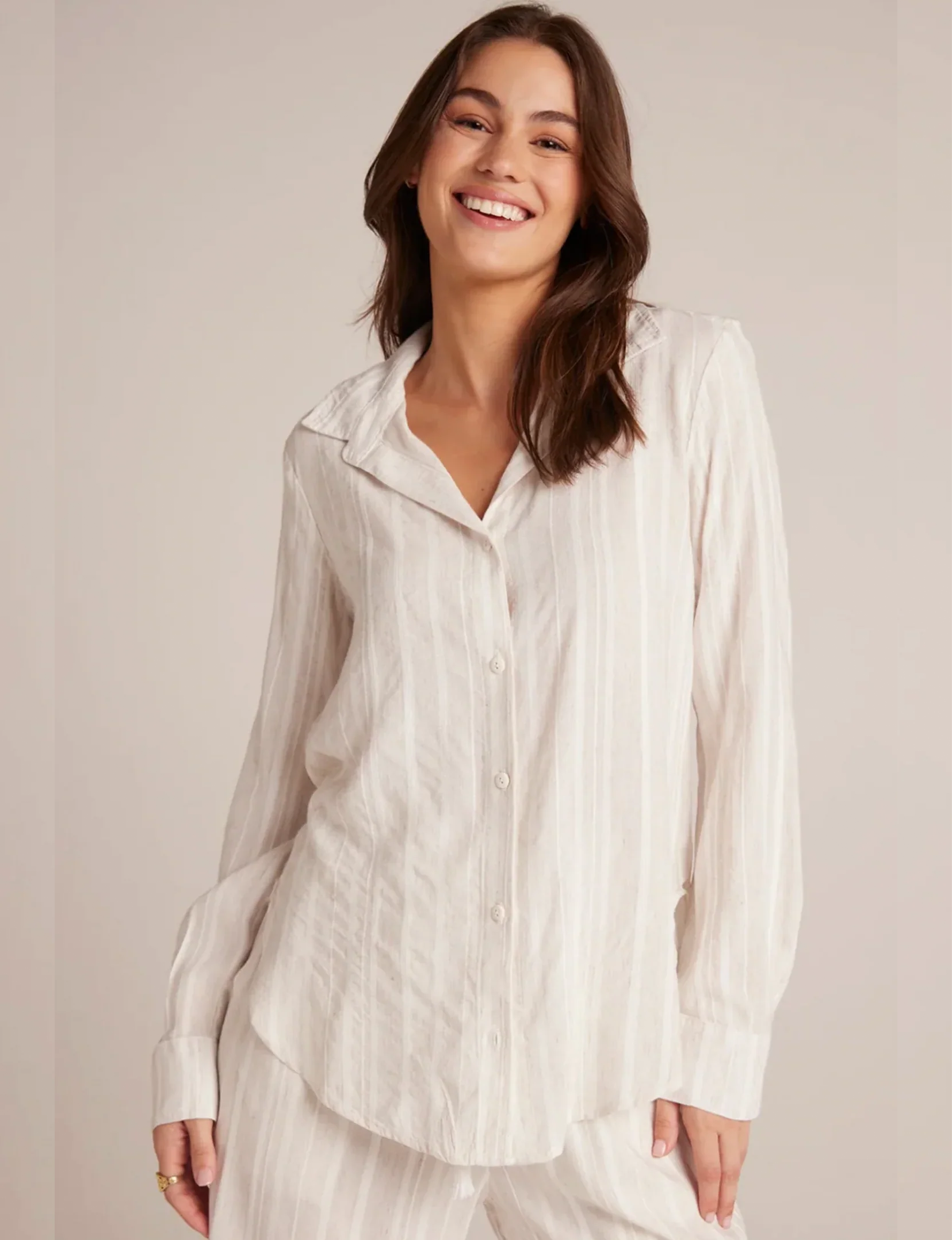 Flowy Button Down Shirt, White Sand Stripes -> White Sand Stripes Flowy Button Down Shirt