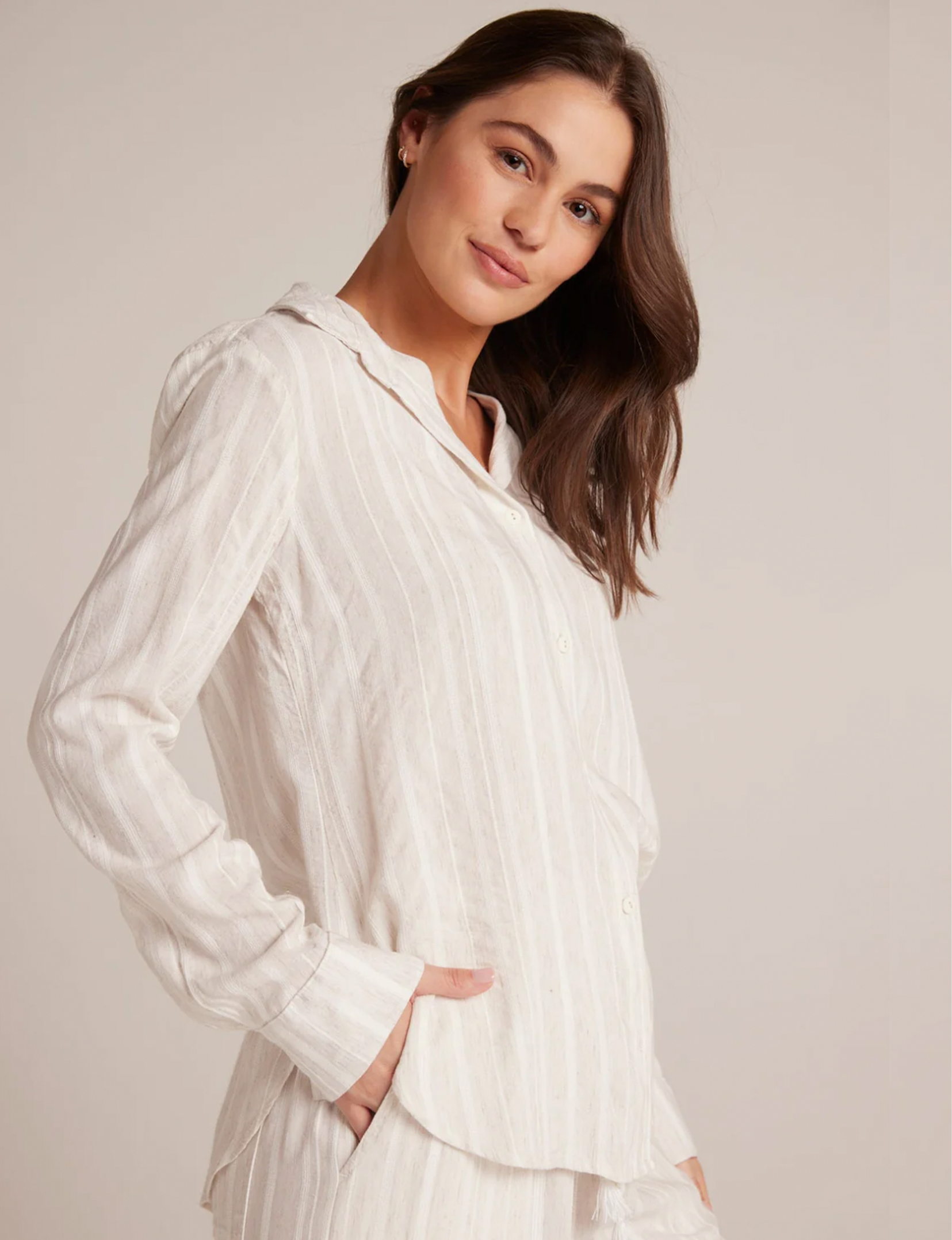 Flowy Button Down Shirt, White Sand Stripes -> White Sand Stripes Flowy Button Down Shirt