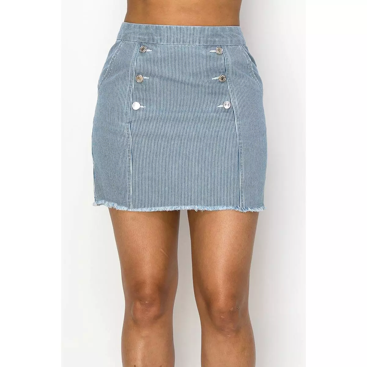 Frayed Denim Mini Skirt with Buttons