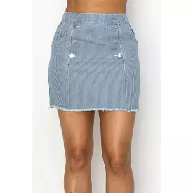 Frayed Denim Mini Skirt with Buttons