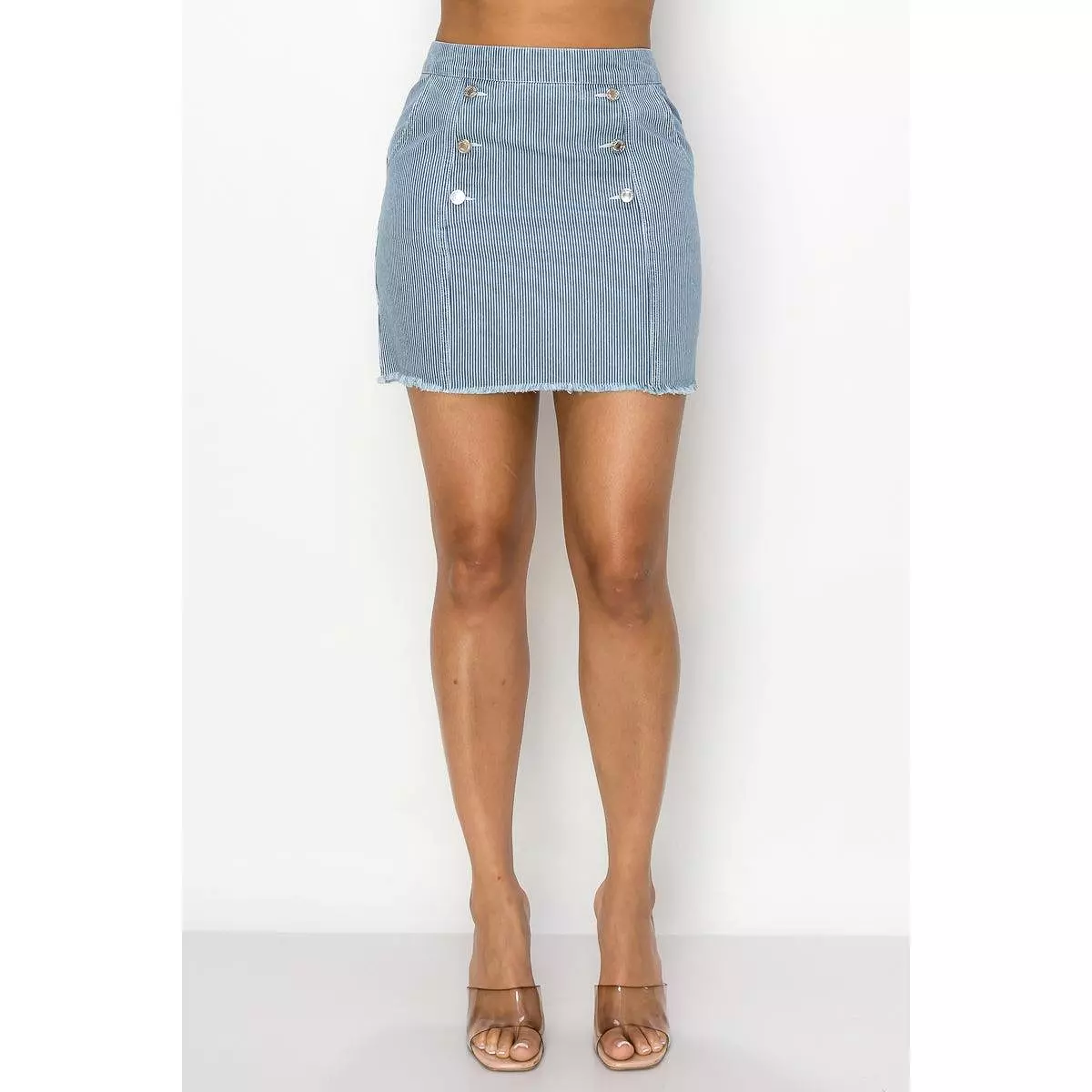 Frayed Denim Mini Skirt with Buttons