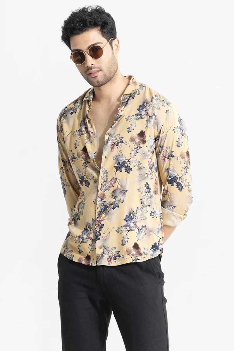 Futuristic beige shirt with fusion design