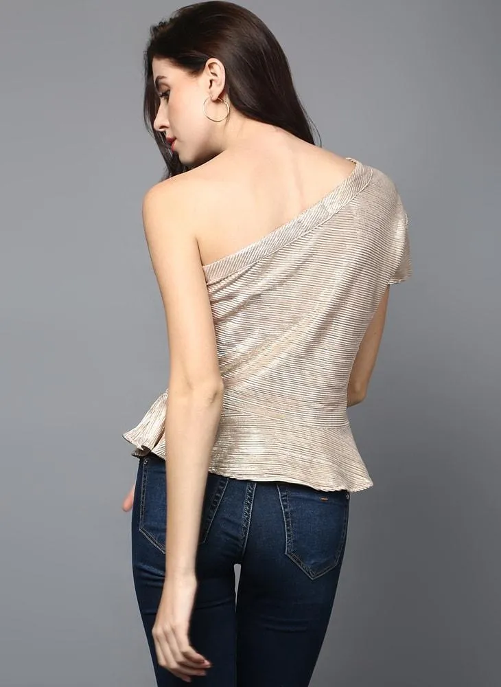 Gold Shimmer One-shoulder Short Top