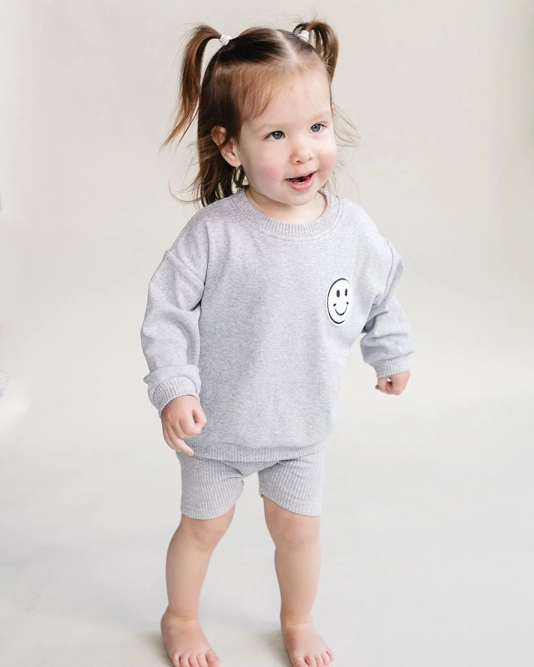 Gray Biker Shorts Set