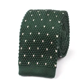 Green and white pattern knitted tie