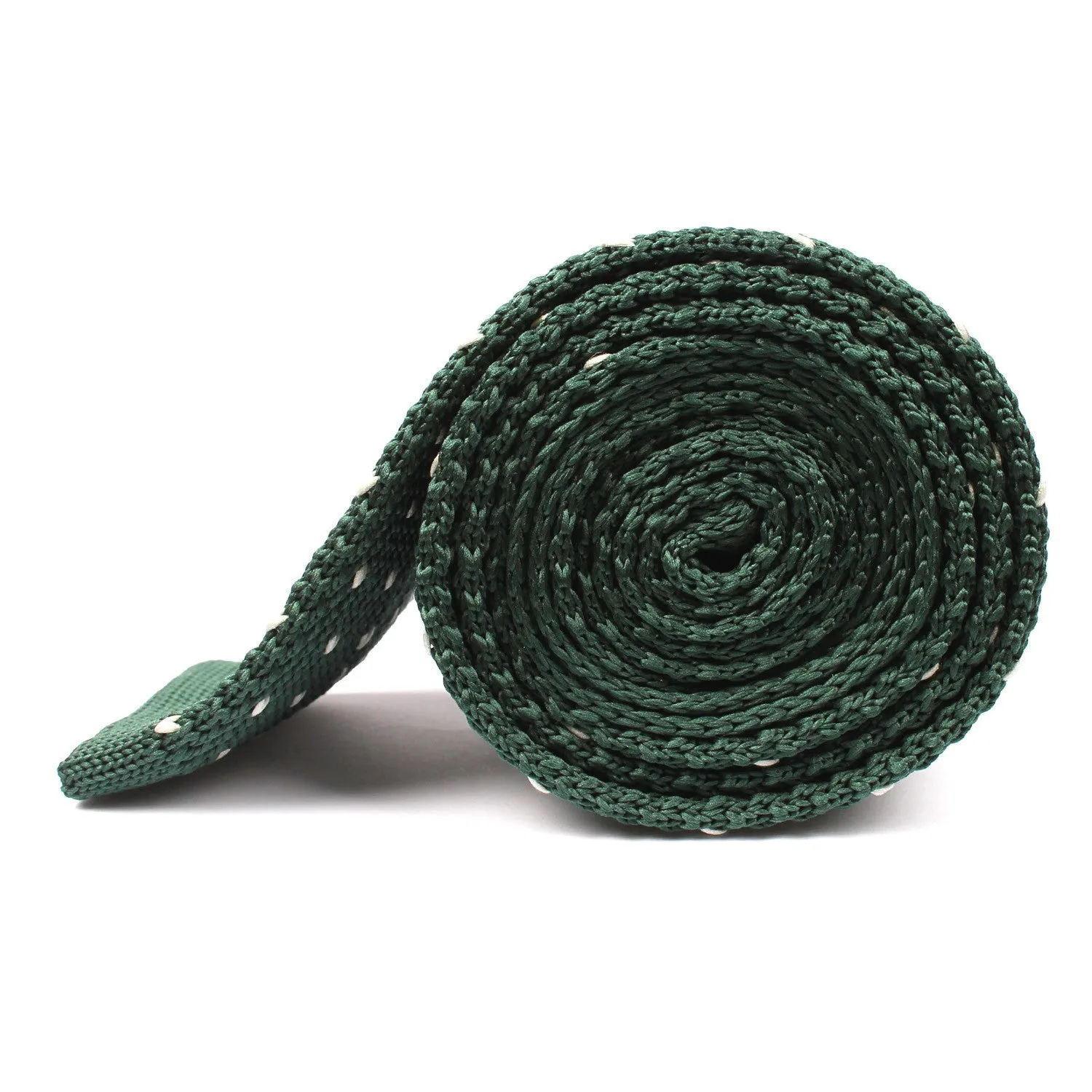 Green and white pattern knitted tie