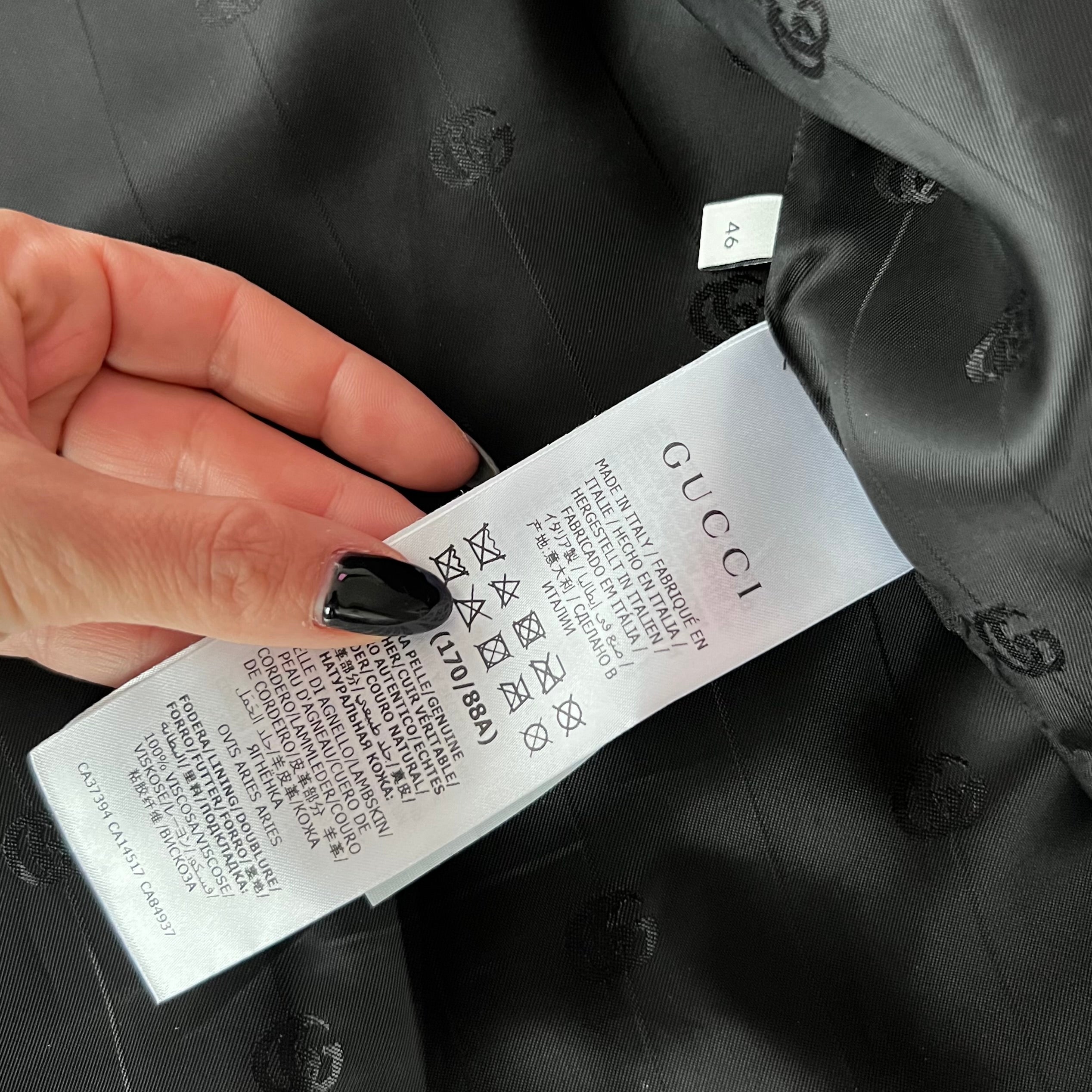 Gucci Black Lambskin Overshirt Jacket with Debossed Logo