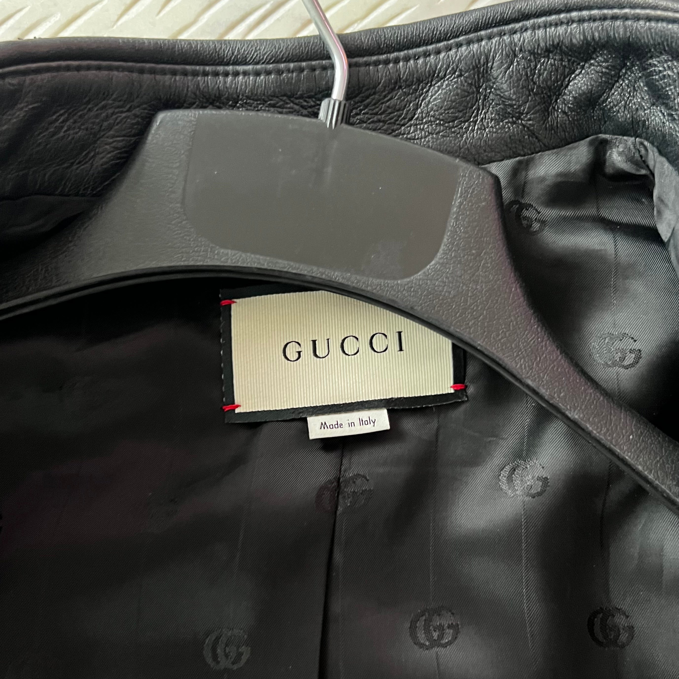 Gucci Black Lambskin Overshirt Jacket with Debossed Logo