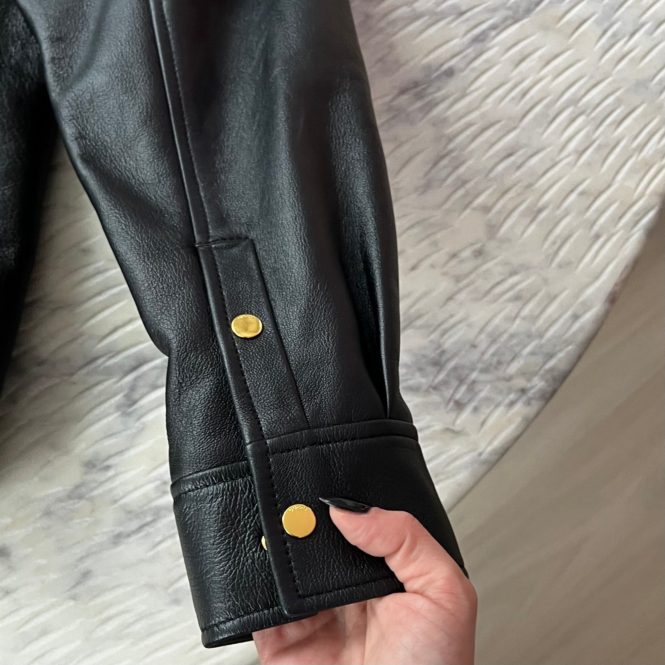 Gucci Black Lambskin Overshirt Jacket with Debossed Logo